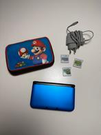 Nintendo 3DS XL blauw + 3 Games + Oplader + Hoesje, Online, Gebruikt, Overige genres, 1 speler