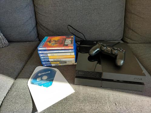 PlayStation 4 + 1 controller + 8 games, Spelcomputers en Games, Spelcomputers | Sony PlayStation 4, Zo goed als nieuw, Original