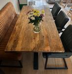 Mango Houten Eettafel met Bankje & Stoelen, 100 tot 150 cm, Teakhout, Ophalen of Verzenden, Zo goed als nieuw