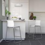 2x IKEA GLENN Barkrukken - Wit/Verchroomd, Huis en Inrichting, Barkrukken, Kunststof, Met voetsteun, 60 tot 90 cm, Ophalen of Verzenden