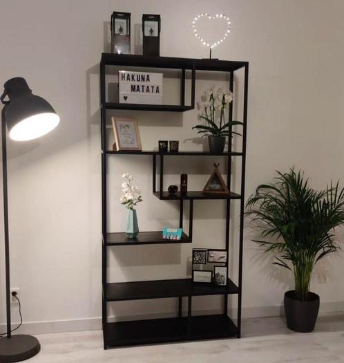 Vakkenkast roomdivider wandmeubel industieel zwart metaal, Huis en Inrichting, Kasten | Wandmeubels, Gebruikt, 200 cm of meer
