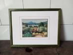 vintage schilderijtje platteland, houten lijstje, Frankrijk, Antiek en Kunst, Curiosa en Brocante, Ophalen