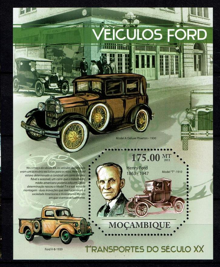 mocambique 2011 pf blok ford auto old timers cars auto's, Postzegels en Munten, Postzegels | Thematische zegels, Postfris, Auto's