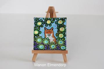 Uniek Handgeschilderd Schilderijtje met Ezeltje Vos Bloemen beschikbaar voor biedingen