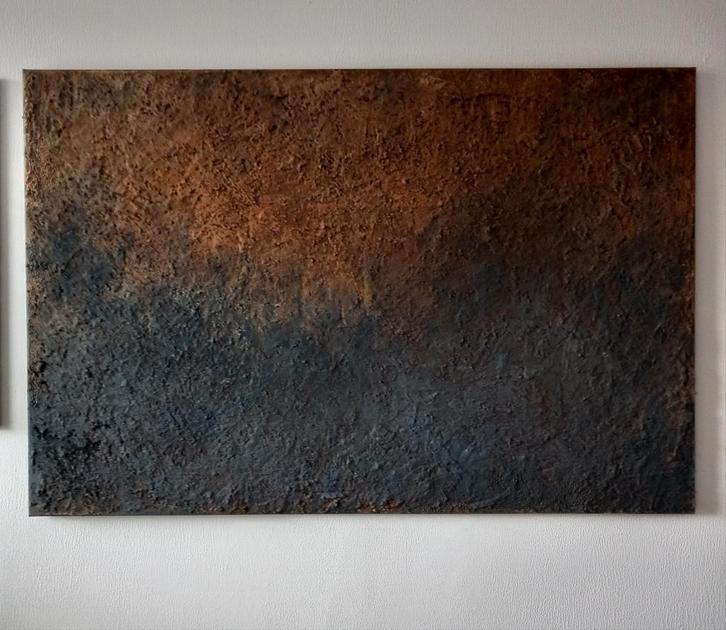 WERK IN BRUINTINTEN 100X150 CM, Antiek en Kunst, Kunst | Schilderijen | Abstract, Ophalen