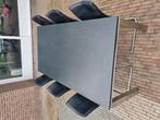 Natuurstenen eettafel met 6 leren stoelen, Huis en Inrichting, Tafels | Eettafels, Ophalen, Overige materialen, Gebruikt, 100 tot 150 cm