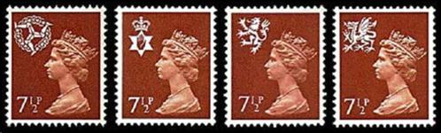REGIONALS E.II. 7½p. Decimal Machin frankeerzegels, 4 Variët, Postzegels en Munten, Postzegels | Europa | UK, Postfris, Verzenden