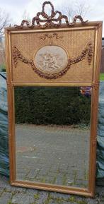 Gouden gelijsten geslepen spiegel, groot houten antieke kast, Ophalen, Gebruikt, 75 tot 100 cm, 150 tot 200 cm