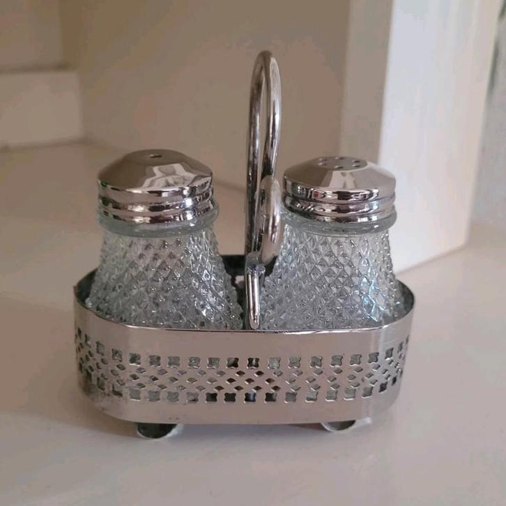 Oud verzilverd peper en zoutstel., Antiek en Kunst, Antiek | Glas en Kristal, Ophalen of Verzenden