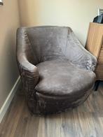 Goossens Alcantara Fauteuil - Donkerbruin, Ophalen, Gebruikt, Stof, 75 tot 100 cm
