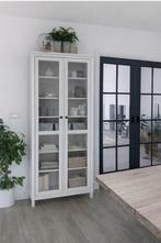 Witte Hemnes vitrinekast/boekenkast massief hout, Ophalen, 50 tot 100 cm, 150 tot 200 cm, 25 tot 50 cm