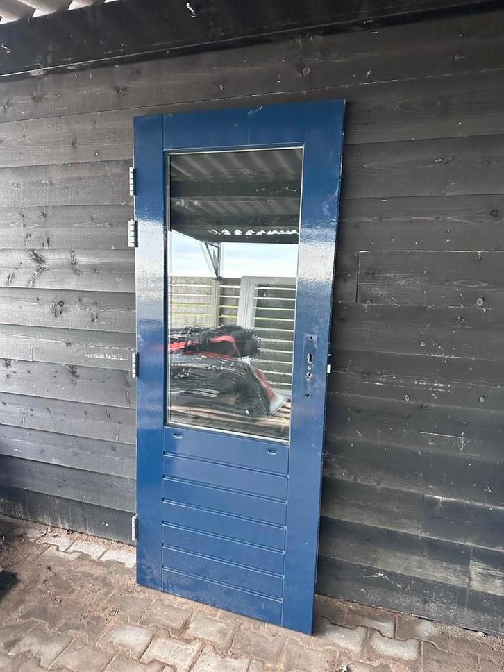 Blauwe Buitendeur met Glas - 82x200.5 cm, Doe-het-zelf en Verbouw, Deuren en Horren, Gebruikt, Buitendeur, 200 tot 215 cm, 80 tot 100 cm
