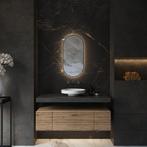 LEDspiegel 40x90 cm gun metal frame, verwarming en dimmer, Minder dan 50 cm, Overige typen, Nieuw, Ophalen of Verzenden