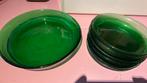 Groene vintage diepe borden (6) plus 1 schaal, Glas, Bord(en), Zo goed als nieuw, Ophalen