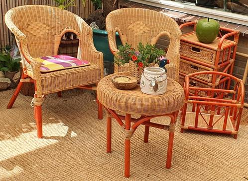 tuinset bistroset van duurzaam riet rotan bamboe vintage, Tuin en Terras, Tuinsets en Loungesets, Zo goed als nieuw, Tuinset, Overige materialen