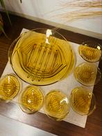 Prachtige set vintage persglas schaal schalen amber kleur 7x, Ophalen of Verzenden