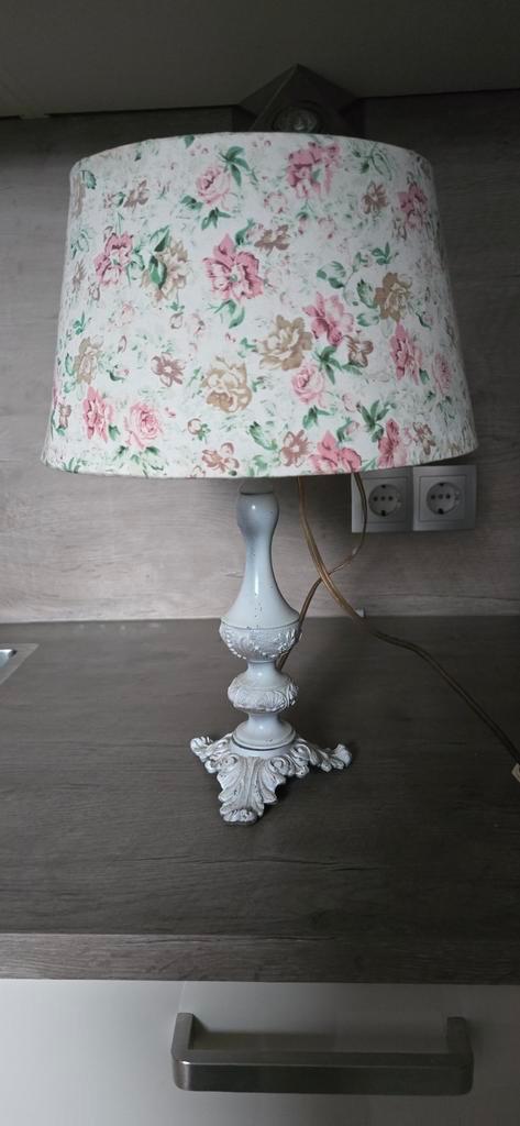 Vintage Lamp met Bloemenkap, Huis en Inrichting, Lampen | Vloerlampen, Gebruikt, Minder dan 100 cm, Metaal, Stof, Ophalen of Verzenden