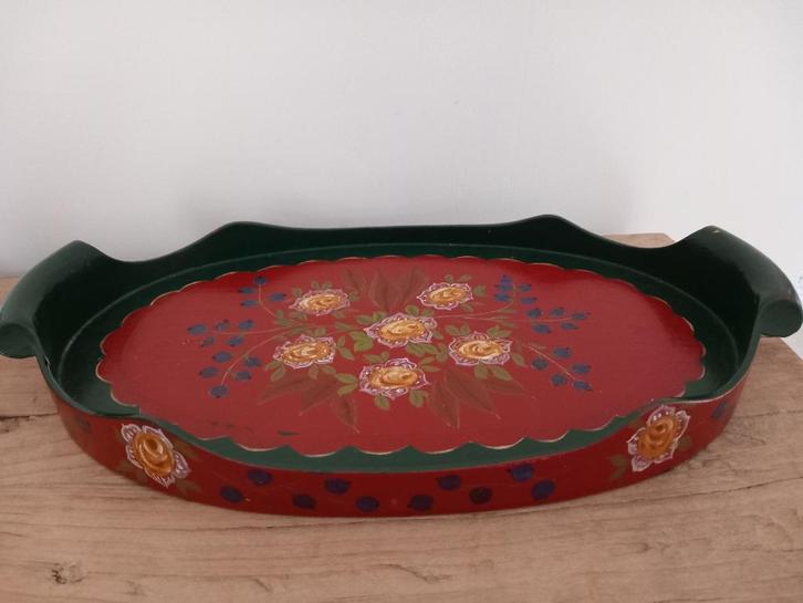 oud ovaal houten handbeschilderd dienblad Hindeloopen., Huis en Inrichting, Woonaccessoires | Dienbladen, Gebruikt, Hout, Ovaal