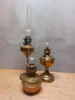 Vintage Olielampen Set - Messing & Glas - Jaren '50-'70, Antiek en Kunst, Ophalen of Verzenden