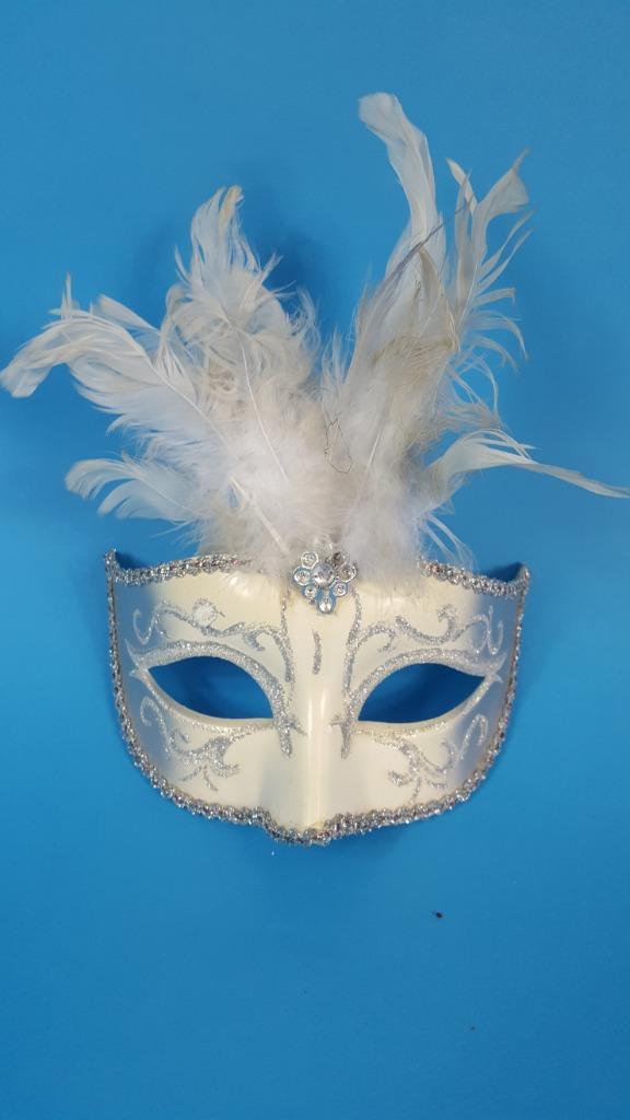 Venetiaans oogmasker met veren, decoratie, brocante. 6C1, Hobby en Vrije tijd, Feestartikelen | Verhuur, Gebruikt, Abraham of Sarah