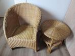 Rotan of rieten stoel en of tafeltje, Huis en Inrichting, Stoelen, Ophalen, Gebruikt, Bruin, Riet of Rotan