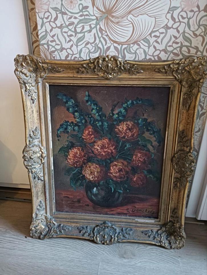 Bloemen schilderij met gouden lijst, Antiek en Kunst, Kunst | Schilderijen | Klassiek, Ophalen