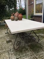 Tuintafel met smeedijzeren onderstel en natuursteenblad, Ophalen, Rechthoekig
