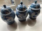 3 Chinese gemberpotten, blauw handbeschilderd, Antiek en Kunst, Ophalen of Verzenden