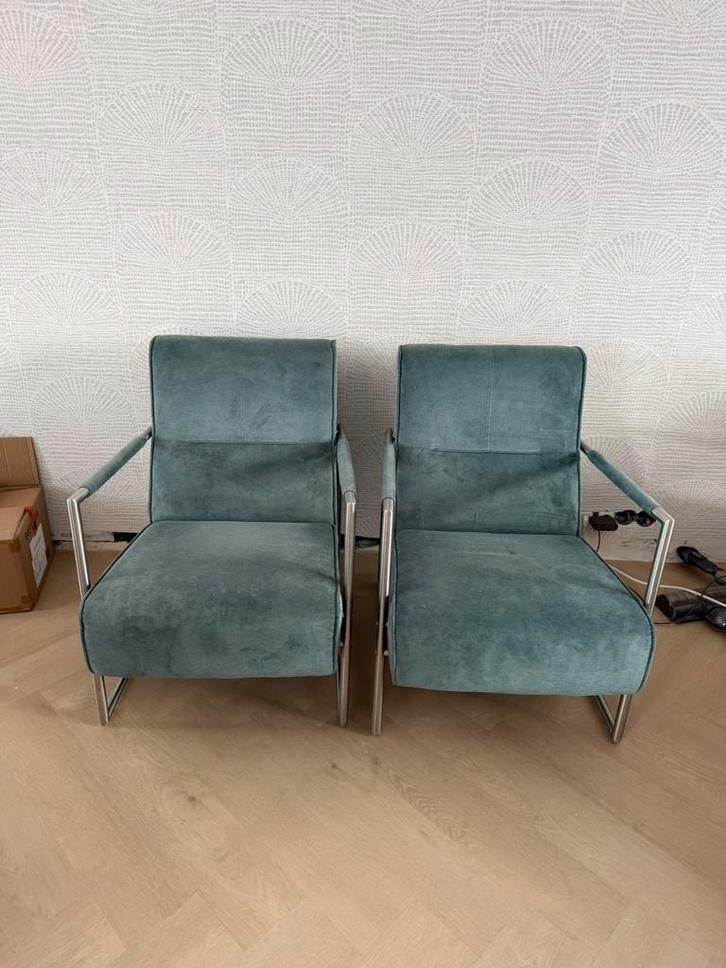 2x XOOON Fauteuil Petrol | Design Stoelen | Stof & Metaal |, Huis en Inrichting, Fauteuils, Gebruikt, Metaal, 50 tot 75 cm, Minder dan 75 cm