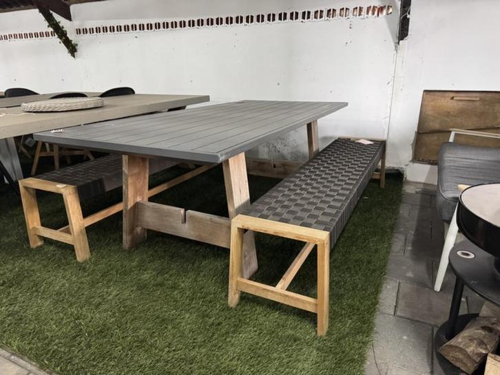 Tuintafel met twee Applebee tuinbanken – €150 (vaste prijs), Tuin en Terras, Tuinbanken, Zo goed als nieuw, Hout, Ophalen of Verzenden