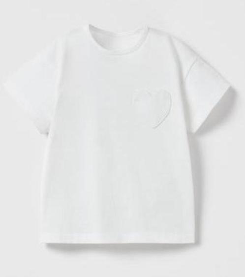 Wit t-shirt met hartjes zakje 110 Zara, Kinderen en Baby's, Kinderkleding | Maat 110, Gebruikt, Meisje, Shirt of Longsleeve, Ophalen of Verzenden