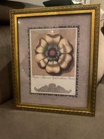 Gegraveerde bloem in gouden lijst, Antiek en Kunst, Kunst | Etsen en Gravures, Ophalen of Verzenden
