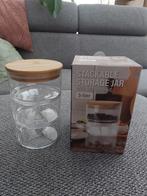 Glazen / stapelbare voorraadpotten met bamboe deksel, Glas of Glazen, Nieuw, Ophalen of Verzenden, Glas