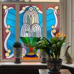 114hx118br Art nouveau glas in lood raam prachtige kleuren, Doe-het-zelf en Verbouw, Glas en Ramen, Ophalen, 80 tot 120 cm, Glas in lood