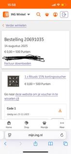 Rituals 15% korting, Tickets en Kaartjes, Eén persoon, Kortingsbon, Warenhuis- of Winkelbon