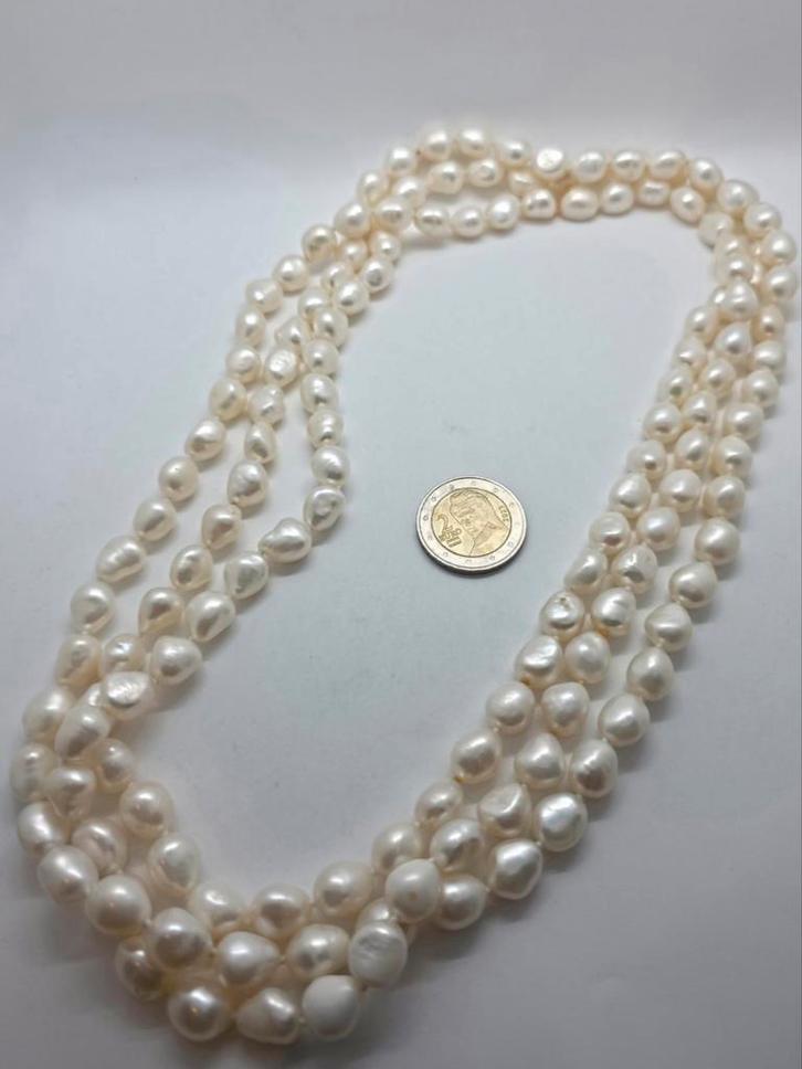 Lange parelketting - 2 meter zoetwaterparels, Sieraden, Tassen en Uiterlijk, Kettingen, Zo goed als nieuw, Steen of Mineraal, Wit