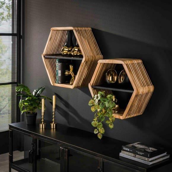 Reefs Interior Wandrek Hexagon Set van 2, Huis en Inrichting, Woonaccessoires | Wandplanken en Boekenplanken, Zo goed als nieuw