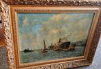 ROTTERDAMS MAASHAVENGEZICHT JAREN 60 OLIEVERF OP DOEK 75X55, Antiek en Kunst, Ophalen