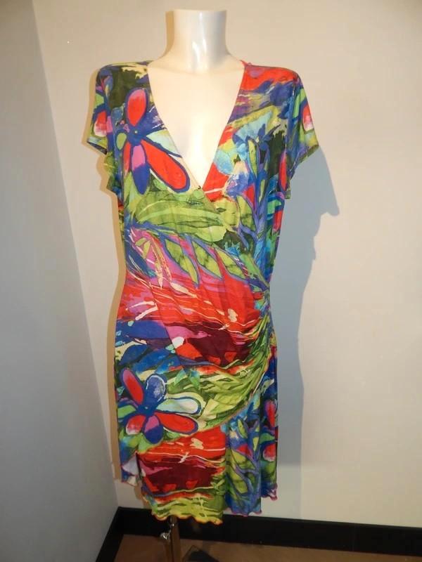 Joseph Ribkoff felle kleurrijke jurk vaste overslag D44, Kleding | Dames, Jurken, Zo goed als nieuw, Maat 42/44 (L), Overige kleuren