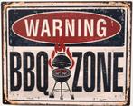 Warning BBQ zone reclamebord van metaal wandbord, Ophalen of Verzenden, Nieuw