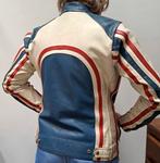 Vintage motorjas 38 M stijl lucky strike blauw rood wit leer, Motoren, Damen Leathers, Jas | leer, Ophalen of Verzenden, Dames