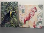 Twee grote schilderijen: een flamingo en een toekan, Ophalen, Schilderij, 75 cm of meer