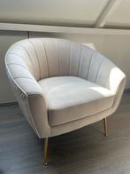Beige Fauteuil met Gouden Poten - Zo Goed Als Nieuw, Huis en Inrichting, Fauteuils, Ophalen, Zo goed als nieuw, Stof, 75 tot 100 cm