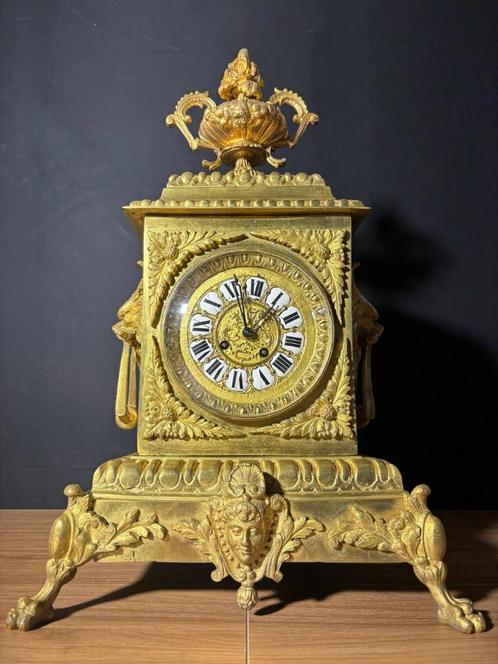 Antieke Franse Zware Bronzen Regency Stijl Pendule ca. 1860, Antiek en Kunst, Antiek | Klokken, Ophalen of Verzenden