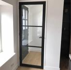 Zwarte binnendeur met glas staallook, Doe-het-zelf en Verbouw, Deuren en Horren, Niet ingevuld, 80 tot 100 cm, Binnendeur, Niet ingevuld