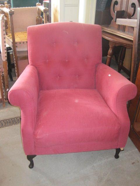 Rood beklede fauteuil, Huis en Inrichting, Fauteuils, Gebruikt