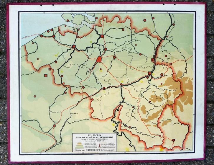 Oude schoolkaart van Belgie en Luxemburg, Antiek en Kunst, Antiek | Schoolplaten, Aardrijkskunde, Ophalen of Verzenden