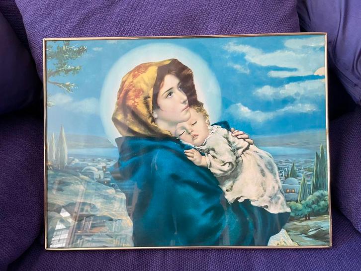 Mooie reli prent met Maria en slapend kindje Jezus op de arm, Verzamelen, Religie, Gebruikt, Christendom | Katholiek, Kaart of Prent