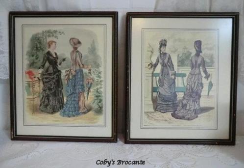 Franse modeprenten, set van 2 stuks, Antiek en Kunst, Curiosa en Brocante, Ophalen of Verzenden