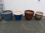 Te koop: 4 kleurrijke bloempotten, Ophalen, Gebruikt, Rond, Aardewerk